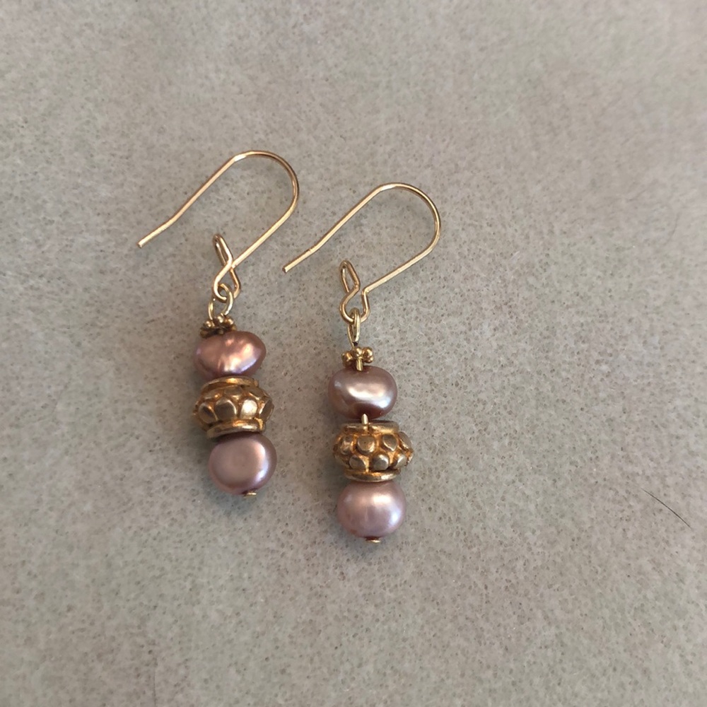 Cute gold earrings with pearls and charms